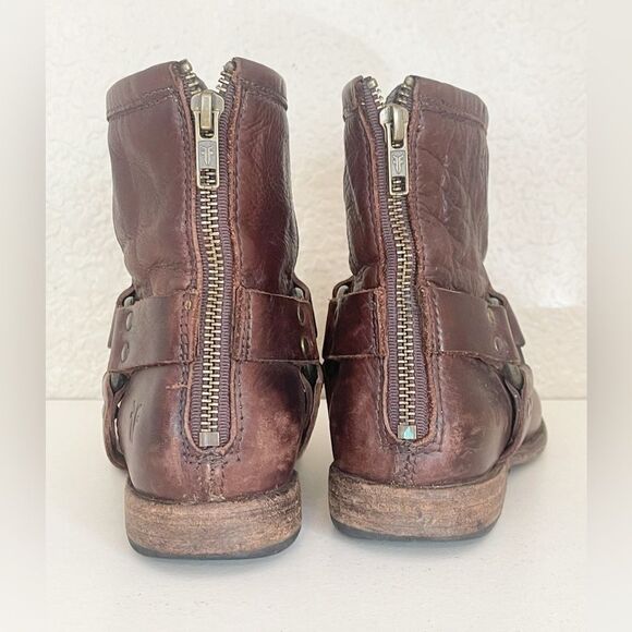 Vintage Frye Phillip Harness Short moto Boot in chocolate brown 7 - Picture 6 of 13